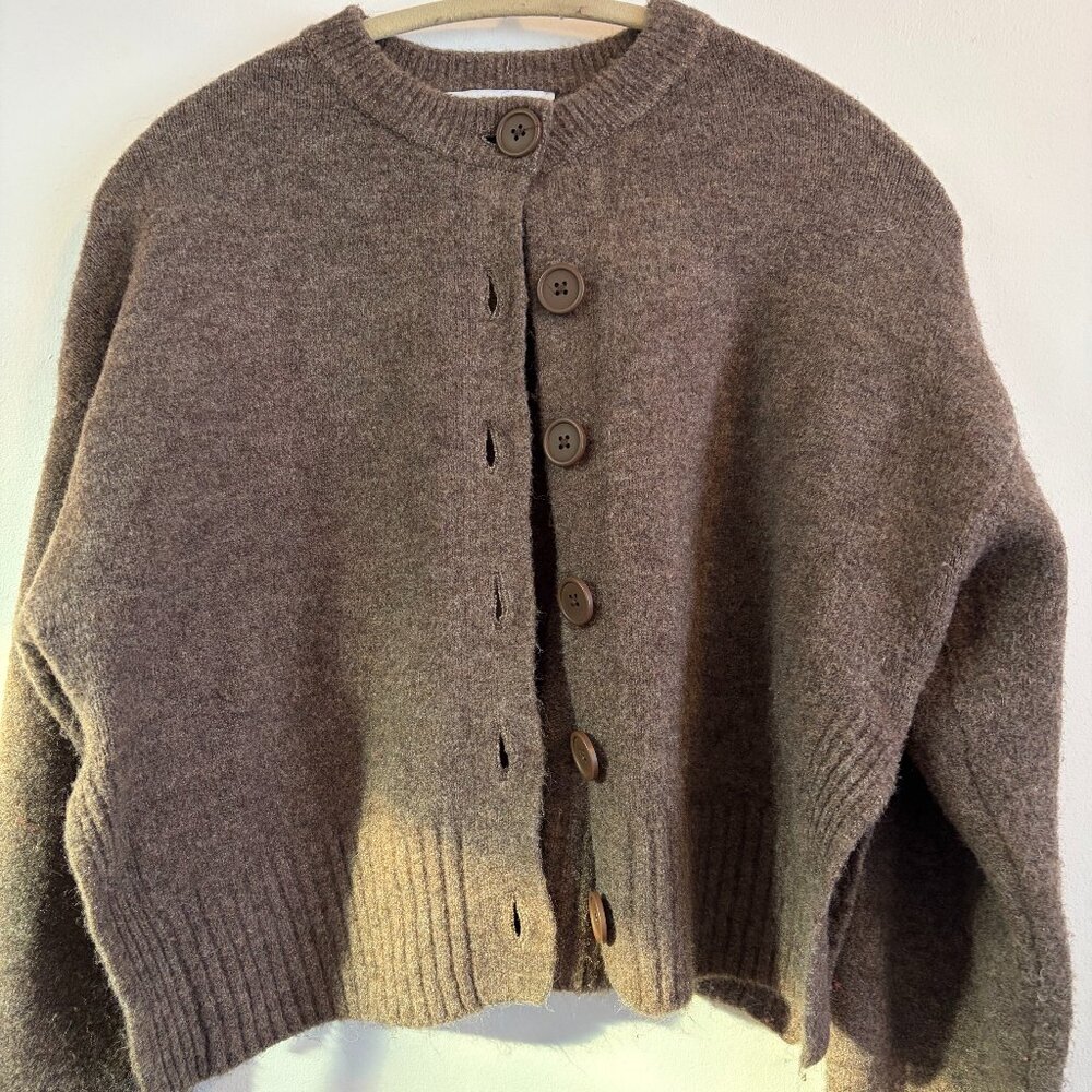 Cozy Crewneck Button-Front Women's Cardigan - Brown